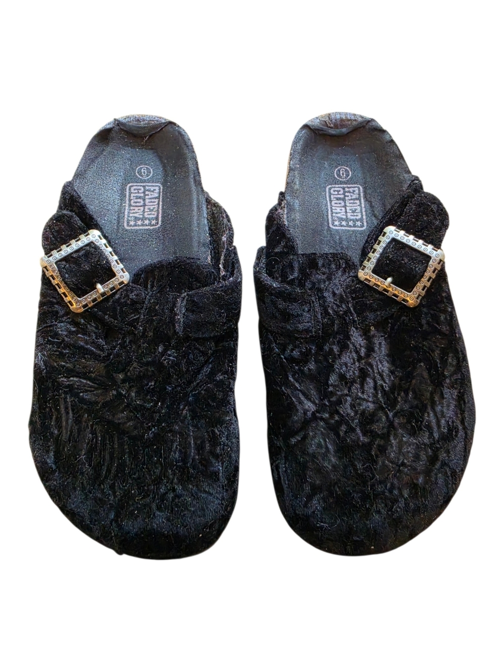 Faded Glory Black Velvet Mules